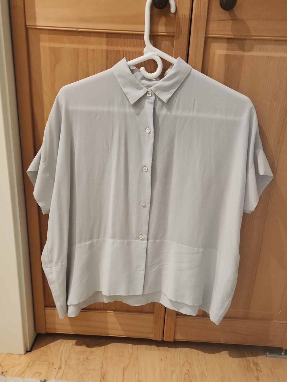 Everlane Boxy Shirt Washable Silk Size 0 Light Blue Gray